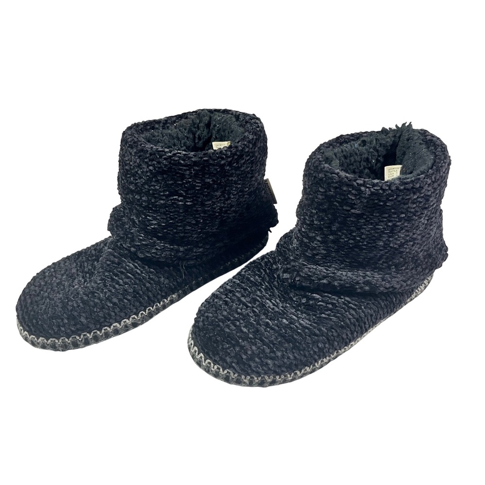 Muk Luks Amira Black Chenille‎ Knit Faux Fur Lined Slipper Boots Size 7